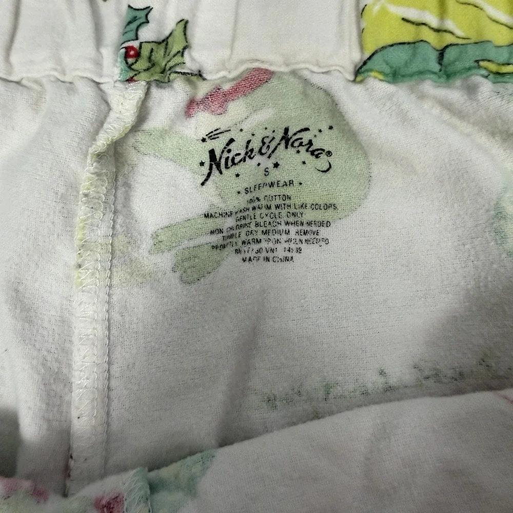 Vintage Nick & Nora Christmas Kissing Frog Flannel Pajama Set S 100% Cotton‎